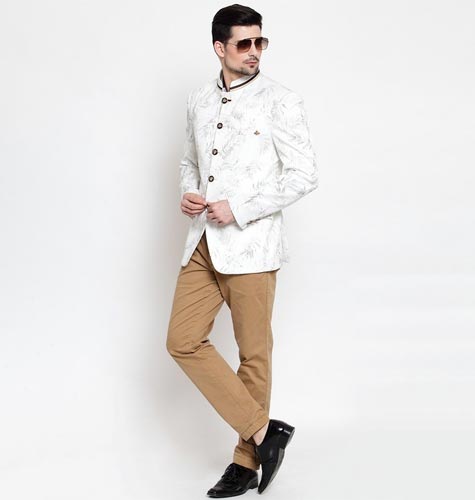 Men Printed Slim-Fit Bandhgala Blazer